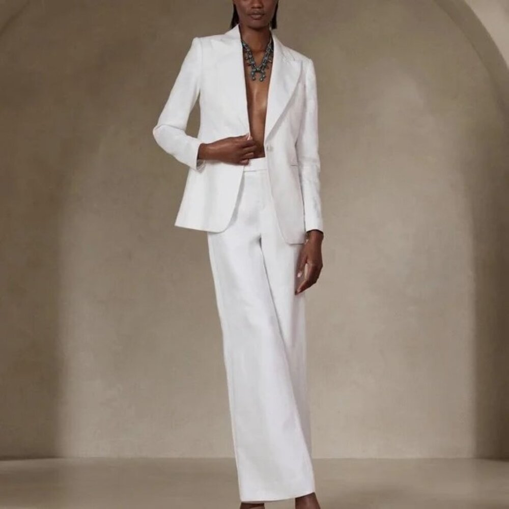 Never Worn Banana Republic White Salma Wide-Leg Linen Tuxedo Pant_Size 12